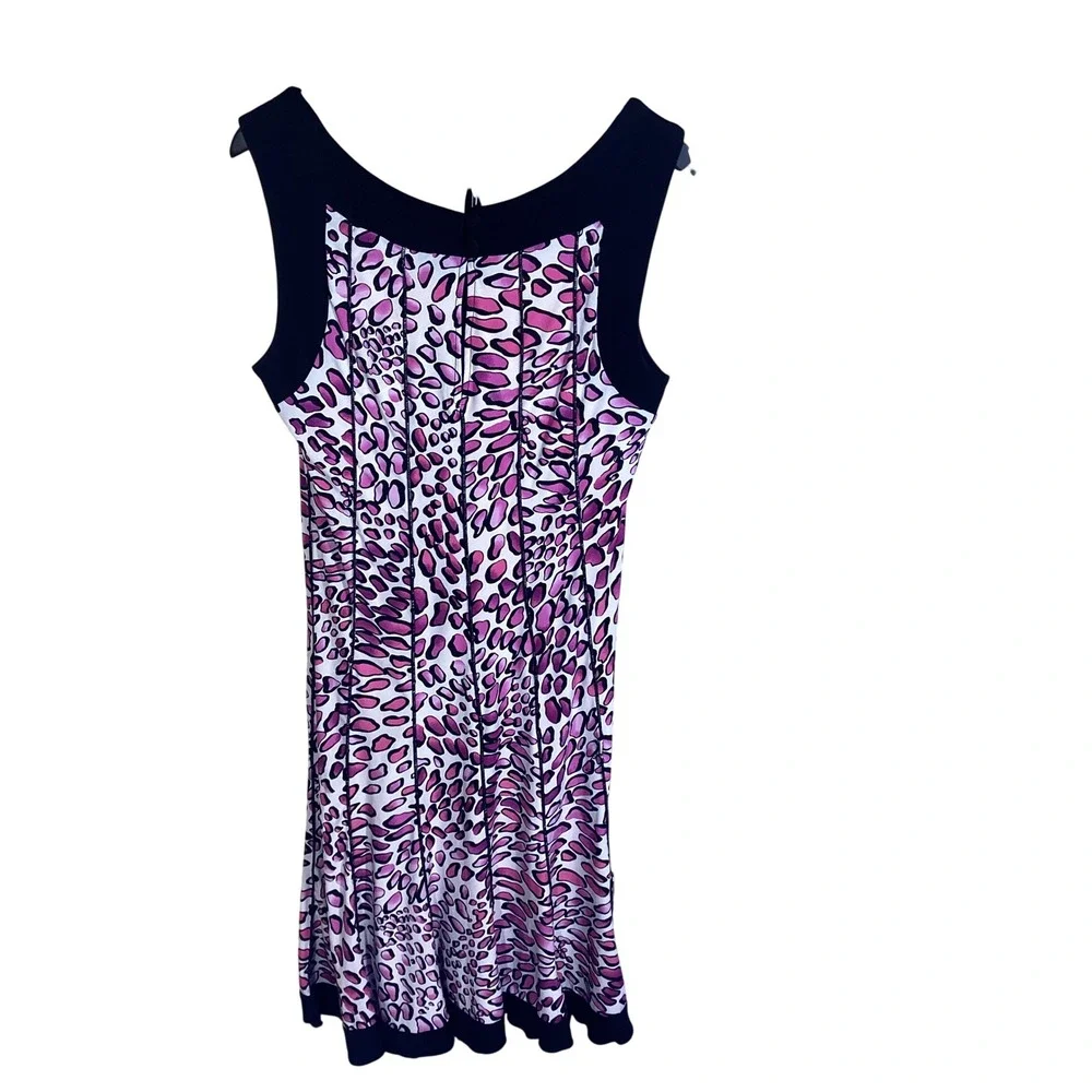 Lily Pink Purple Leopard Print‎ Sleeveless Shift Dress Black Trim Medium